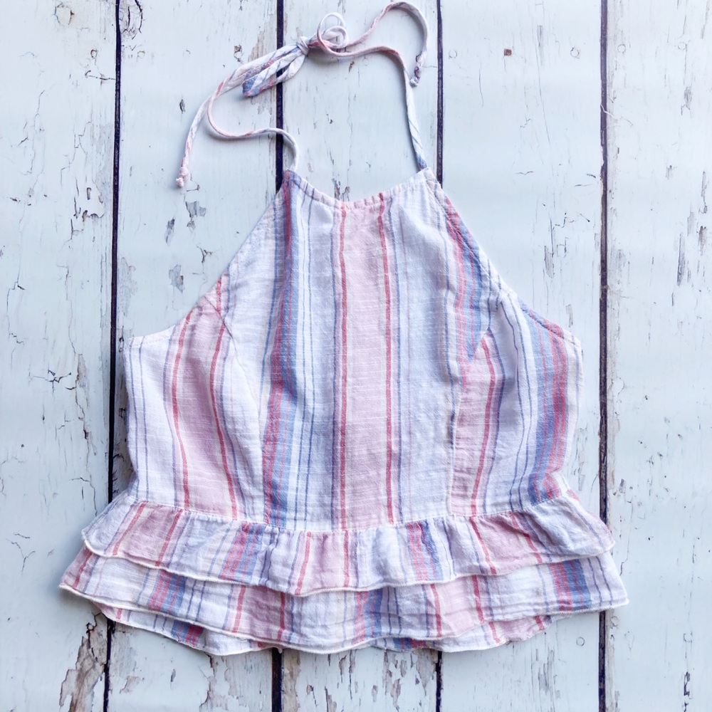 American Eagle Pink White and Blue Halter Top with Tie Back Size XS